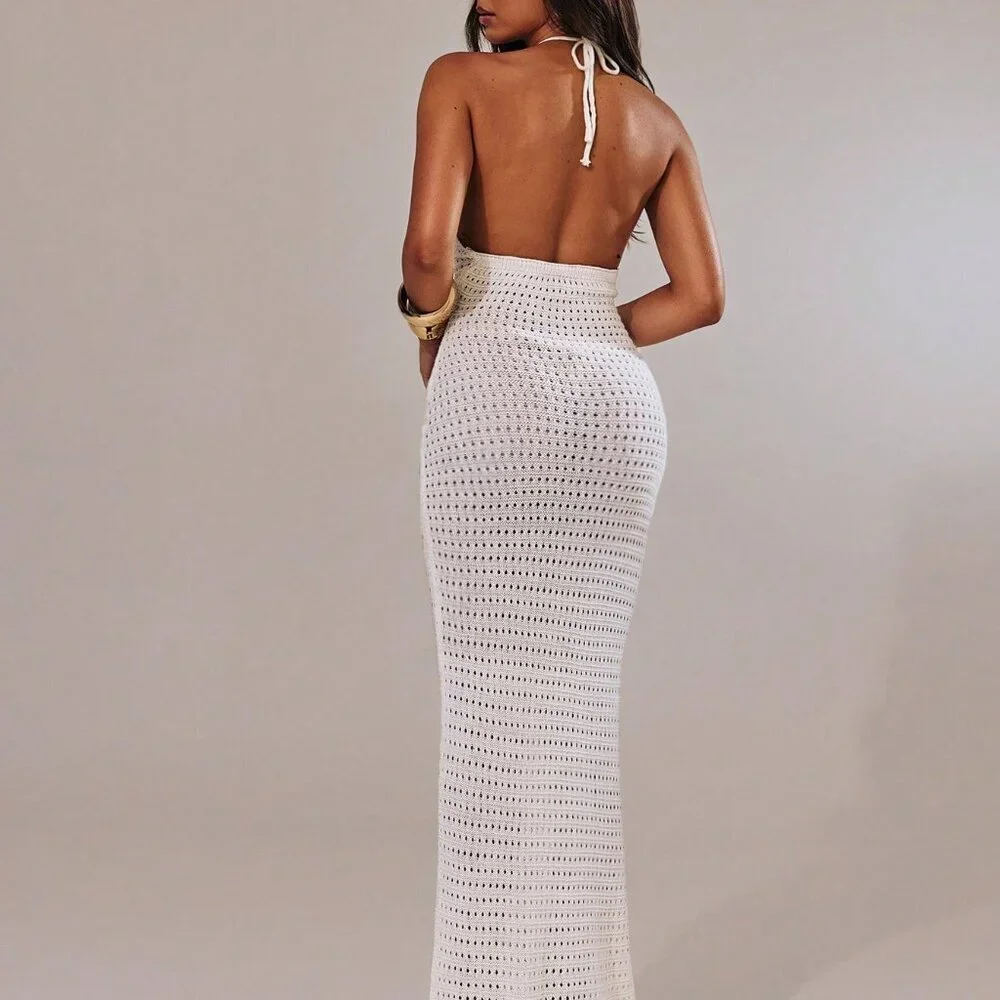 White Sexy Women's Floral Print Long Sweater Dress - Picture 2 of 7